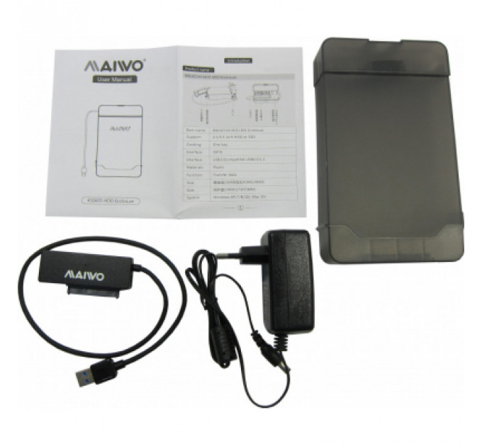 Кишеня зовнішня Maiwo K104A USB 3.0 - SATA III, с блоком питания 12В/2А (K10435)