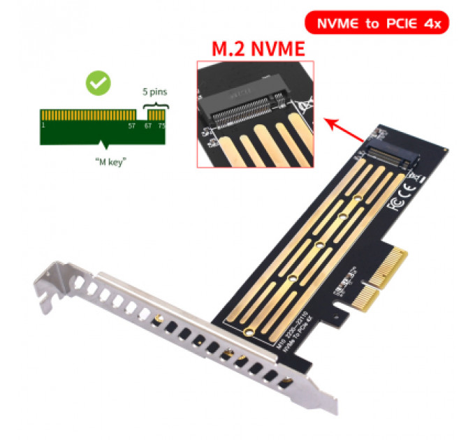 Контролер Dynamode M.2 SSD NVMe M-Key to PCI-E 3.0 x4/ x8/ x16, full profile br (PCI-Ex4- M.2 M-key)