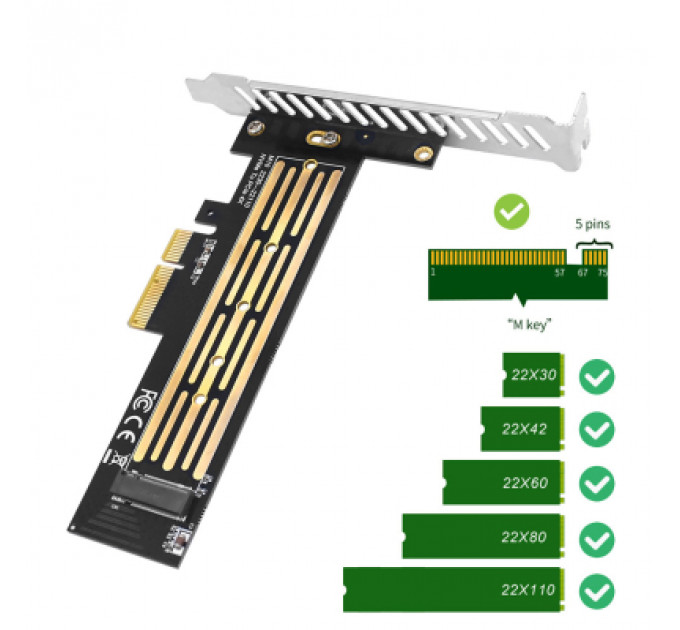 Контролер Dynamode M.2 SSD NVMe M-Key to PCI-E 3.0 x4/ x8/ x16, full profile br (PCI-Ex4- M.2 M-key)