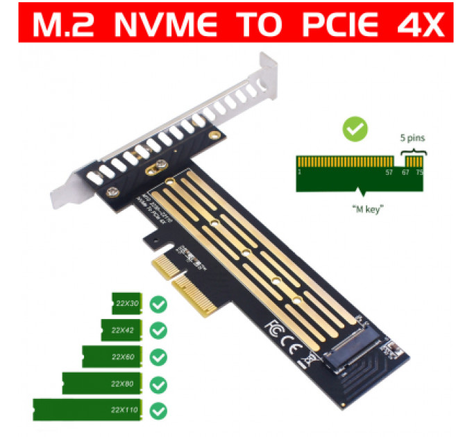 Контролер Dynamode M.2 SSD NVMe M-Key to PCI-E 3.0 x4/ x8/ x16, full profile br (PCI-Ex4- M.2 M-key)