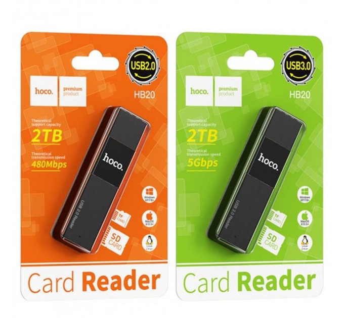 Кардридер USB2.0 Hoco HB20 Black (HB20U2)