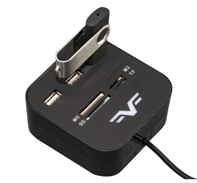 Frime Концентратор USB 2.0 Frime 3хUSB2.0, SD, MS, TF Black (FHC-AllinOne3p2B)