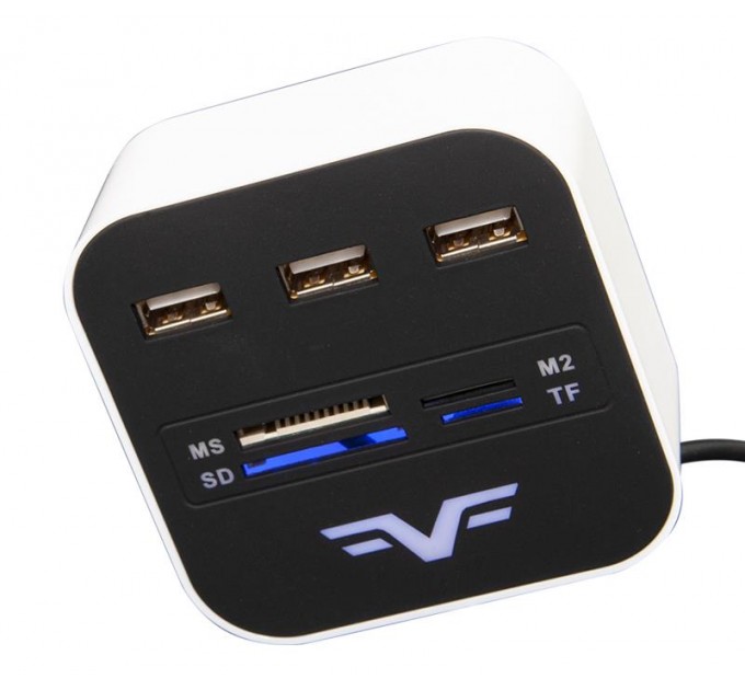 Frime Концентратор USB 2.0 Frime 3хUSB2.0, SD, MS, TF Black/White (FHC-AllinOne3p2W)