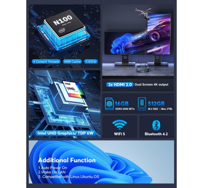 NiPoGi Неттоп NiPoGi AK2 Plus (794677123871)