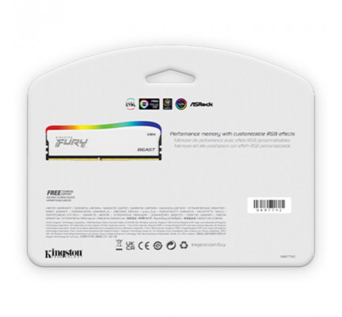 Модуль пам'яті для комп'ютера DDR4 8GB 3600 MHz Beast White RGB SE Kingston Fury (ex.HyperX) (KF436C17BWA/8)