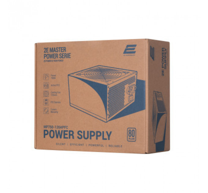 Блок живлення 2E MASTER POWER (750W), >80, 80+ White, 120mm, 1xMB 24pin(20+4), 1xCPU 8pin(4+4), 3xMolex, 5xSATA, (2E-MP750-120APFC)
