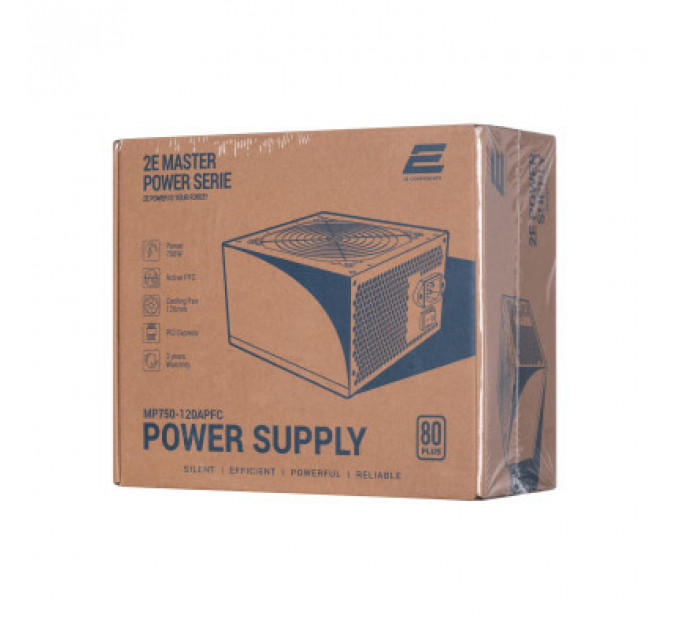 Блок живлення 2E MASTER POWER (750W), >80, 80+ White, 120mm, 1xMB 24pin(20+4), 1xCPU 8pin(4+4), 3xMolex, 5xSATA, (2E-MP750-120APFC)