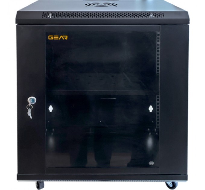 Шафа настінна GEAR 12U 19'' 600x600x600 мм, + полка 19", black (GWMSN-12U-600-600)