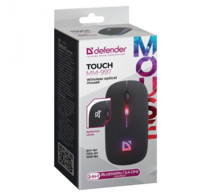 Мишка Defender Touch MM-997 Silent Wireless RGB Black (52997)