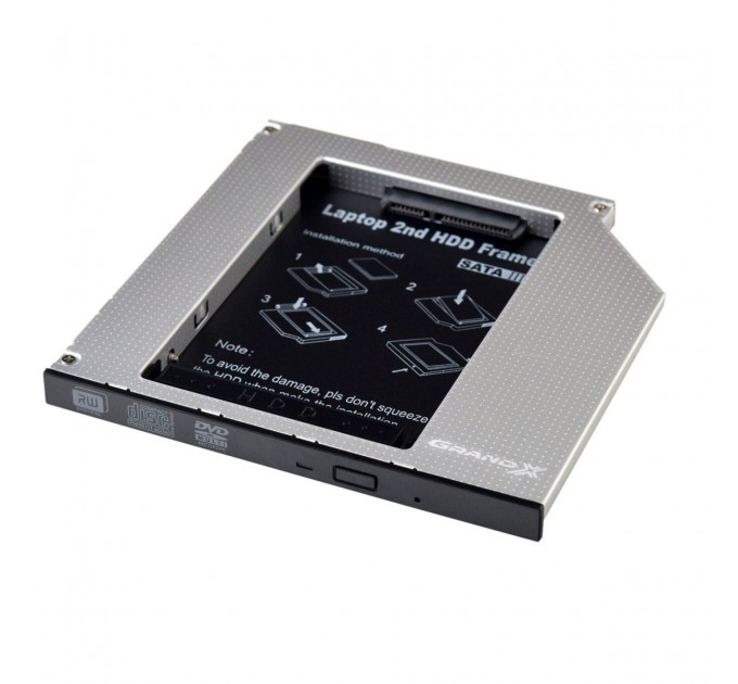 Адаптер подключения Grand-X HDD 2.5" в отсек привода ноутбука SATA/SATA3 12.7мм (HDC-25)
