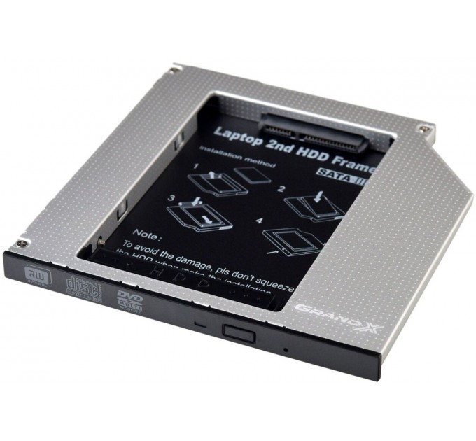 Адаптер Grand-X для подключения HDD 2.5" в отсек привода ноутбука SATA/SATA3 Slim 9.5мм (HDC-24)