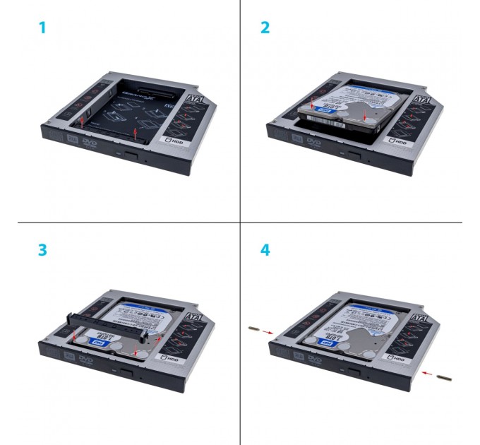 Адаптер Grand-X для подключения HDD 2.5" в отсек привода ноутбука SATA/SATA3 Slim 9.5мм (HDC-24)