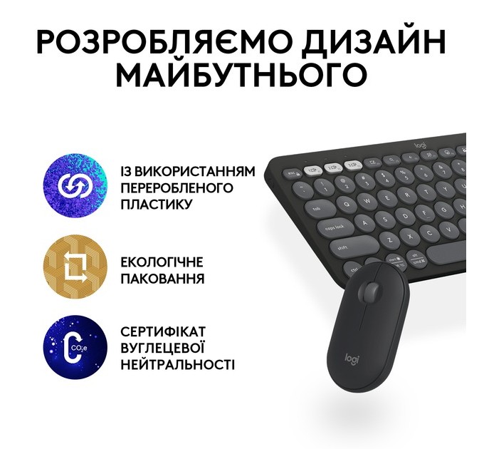 Комплект (клавиатура, мышь) беспроводной Logitech Pebble 2 Combo Graphite (920-012239)
