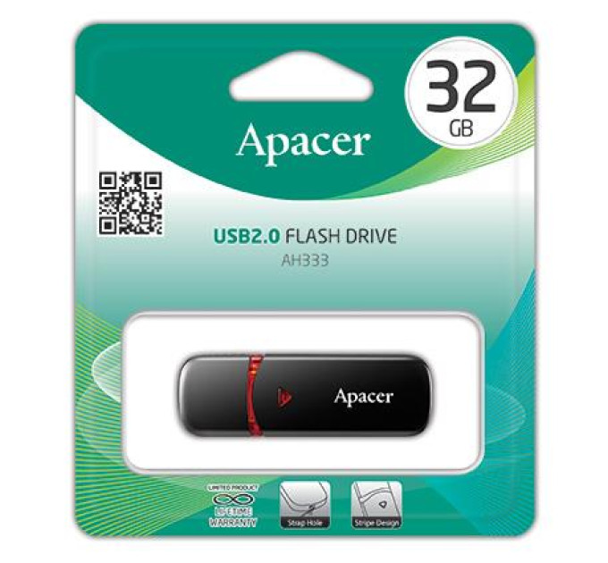 Apacer USB флеш накопичувач Apacer 32GB AH333 black USB 2.0 (AP32GAH333B-1)