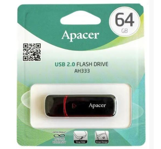 Apacer USB флеш накопичувач Apacer 64GB AH333 black USB 2.0 (AP64GAH333B-1)