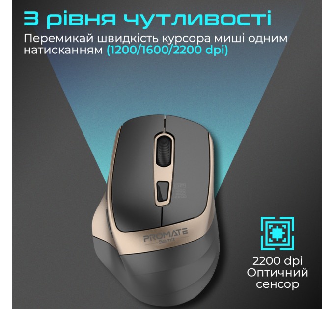 Миша бездротова Promate Samit Gold