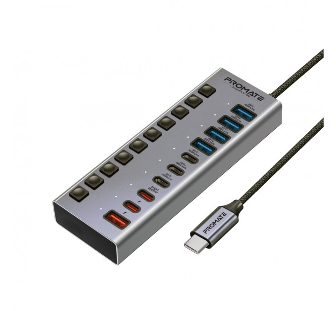 Концентратор USB Type-C Promate Gegahub-5G 10 in 1 Grey (gegahub-5g)