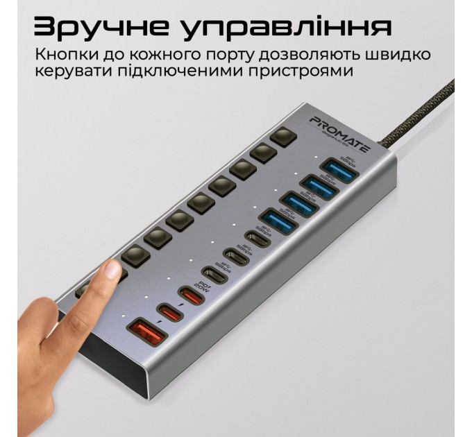 Концентратор USB Type-C Promate Gegahub-5G 10 in 1 Grey (gegahub-5g)