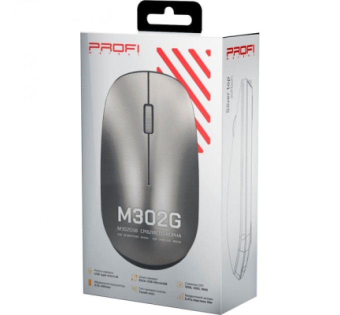 PROFImarket Мишка PROFImarket M302 Silent Wireless Silver/Black (M302GSB)