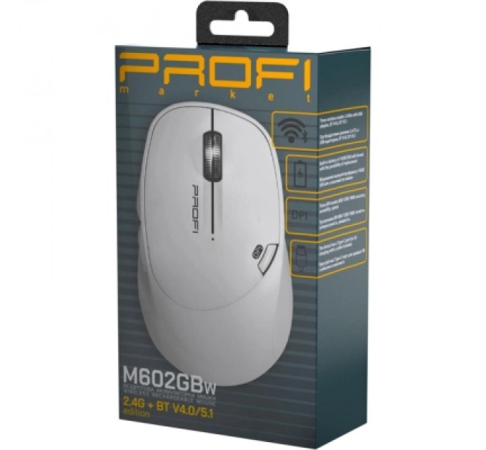 PROFImarket Мишка PROFImarket M602 Silent Wireless/Bluetooth White (M602GBW)