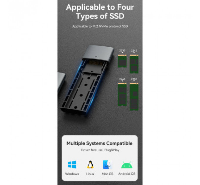 Кишеня зовнішня Vention SSD M.2 (NVME) M-key USB Type-C 3.2 gray (KPGH0)