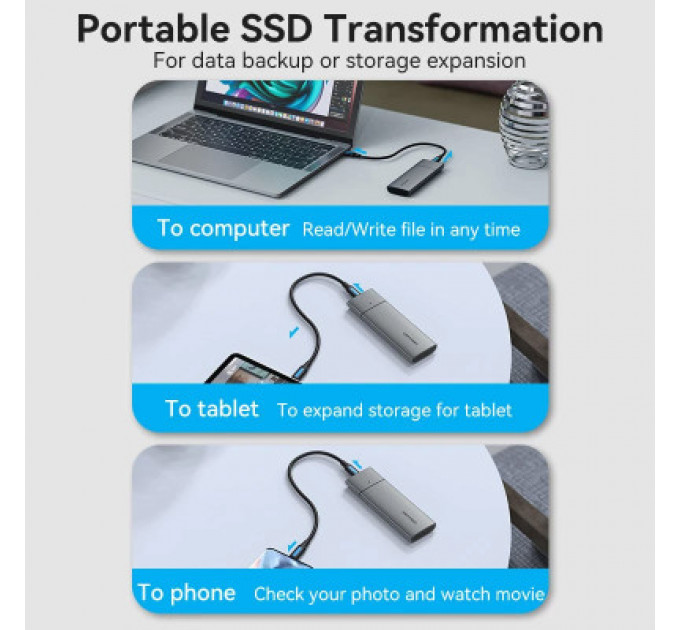 Кишеня зовнішня Vention SSD M.2 (NVME) M-key USB Type-C 3.2 gray (KPGH0)