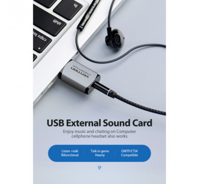Звукова плата Vention Audio USB 1х3,5mm jack 4pin Metal (OMTP-CTIA) (CDLH0)