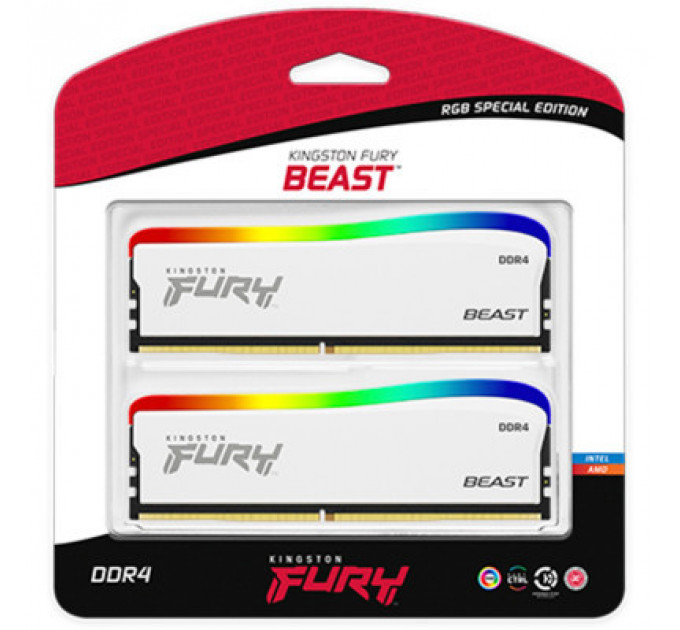 Модуль пам'яті для комп'ютера DDR4 32GB (2x16GB) 3600 MHz Beast White RGB SE Kingston Fury (ex.HyperX) (KF436C18BWAK2/32)