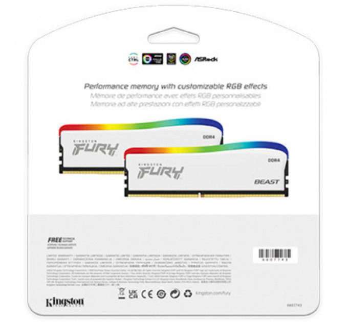 Модуль пам'яті для комп'ютера DDR4 32GB (2x16GB) 3600 MHz Beast White RGB SE Kingston Fury (ex.HyperX) (KF436C18BWAK2/32)