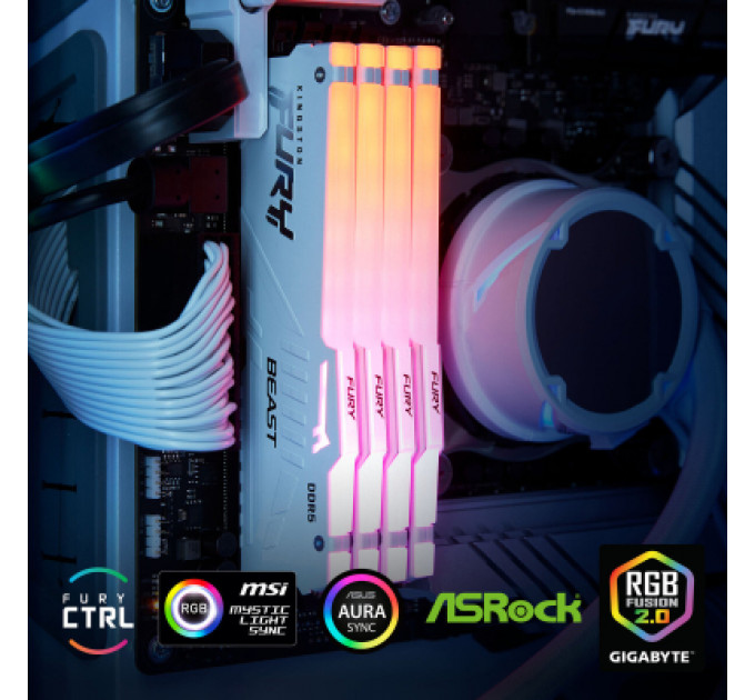 Модуль пам'яті для комп'ютера DDR5 32GB 6000 MHz Beast AM5 RGB White Kingston Fury (ex.HyperX) (KF560C36BWEA-32)
