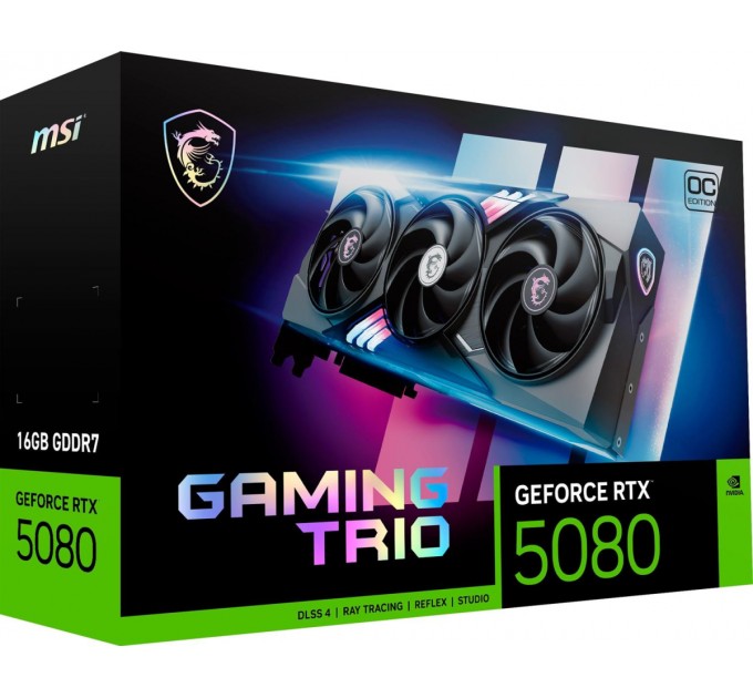 Відеокарта GF RTX 5080 16GB GDDR7 Gaming Trio OC MSI (GeForce RTX 5080 16G GAMING TRIO OC)
