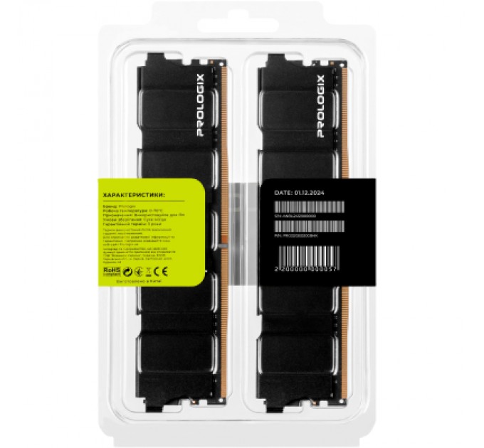 Модуль пам'яті для комп'ютера DDR4 32GB (2x16GB) 3200 MHz Black Prologix (PRO32GB3200B4K)