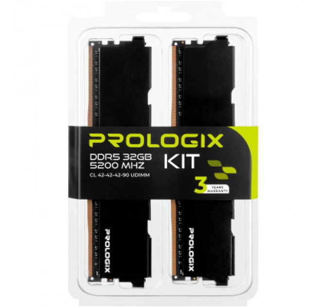 Prologix Модуль пам'яті для комп'ютера DDR5 32GB (2x16GB) 5200 MHz Black Prologix (PRO32GB5200B5K)