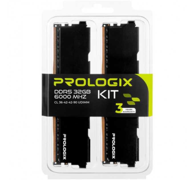 Модуль пам'яті для комп'ютера DDR5 32GB (2x16GB) 6000 MHz Black Prologix (PRO32GB6000B5K)