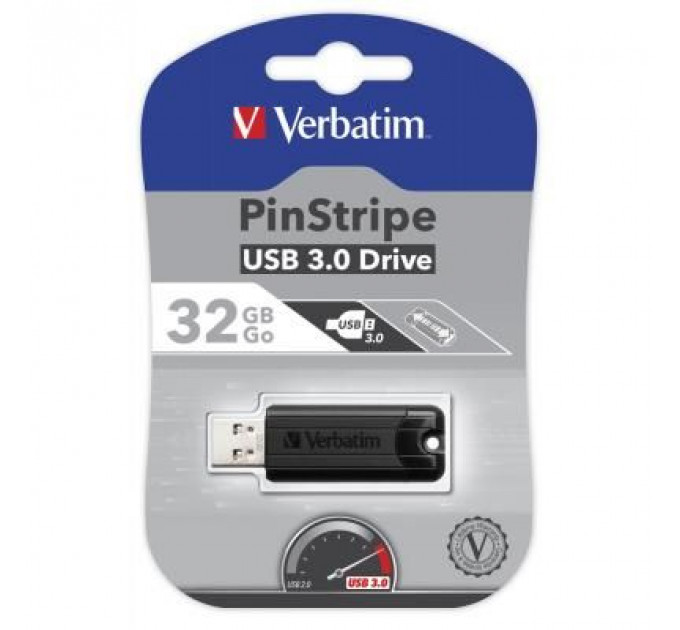 USB флеш накопичувач Verbatim 32GB PinStripe Black USB 3.0 (49317)
