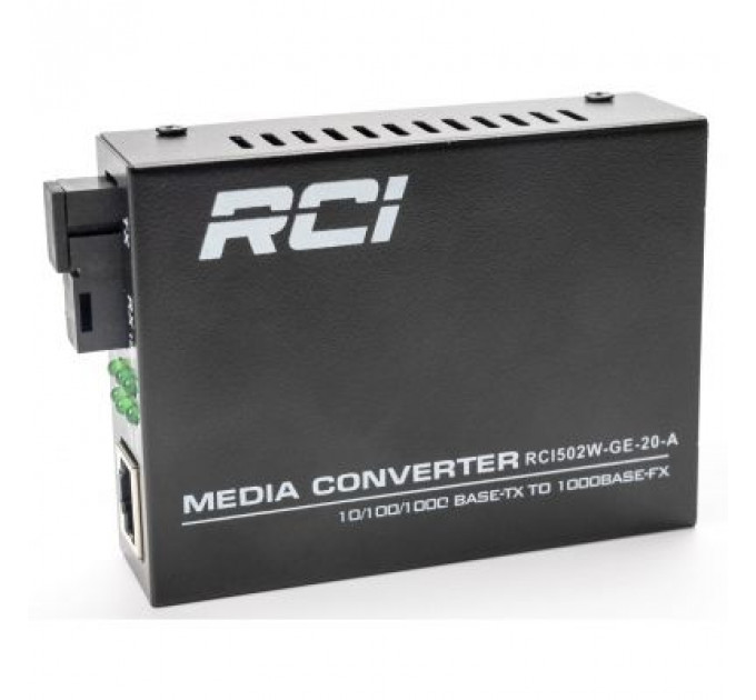Медіаконвертер RCI 1G, 20km, SC, RJ45, Tx 1310nm standart size metal case (RCI502W-GE-20-A)