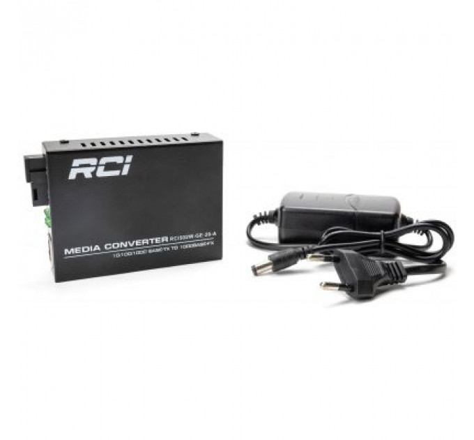 Медіаконвертер RCI 1G, 20km, SC, RJ45, Tx 1310nm standart size metal case (RCI502W-GE-20-A)