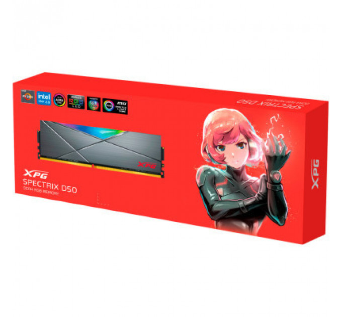 Модуль пам'яті для комп'ютера DDR4 32GB 3600 MHz XPG Spectrix D50 RGB Tungsten Gray ADATA (AX4U360032G18I-ST50)