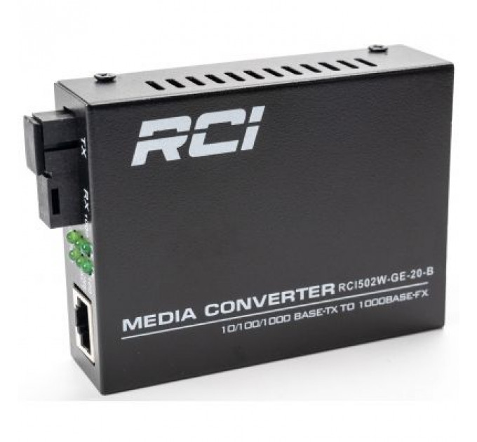 Медіаконвертер RCI 1G, 20km, SC, RJ45, Tx 1550nm standart size metal case (RCI502W-GE-20-B)