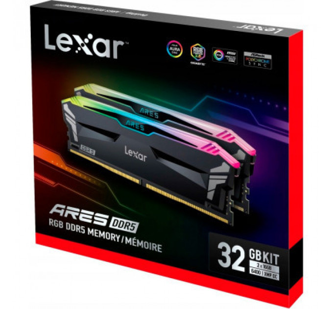 Модуль пам'яті для комп'ютера DDR5 32GB (2x16GB) 6400 MHz Ares RGB Black Lexar (LD5EU016G-R6400GDLA)
