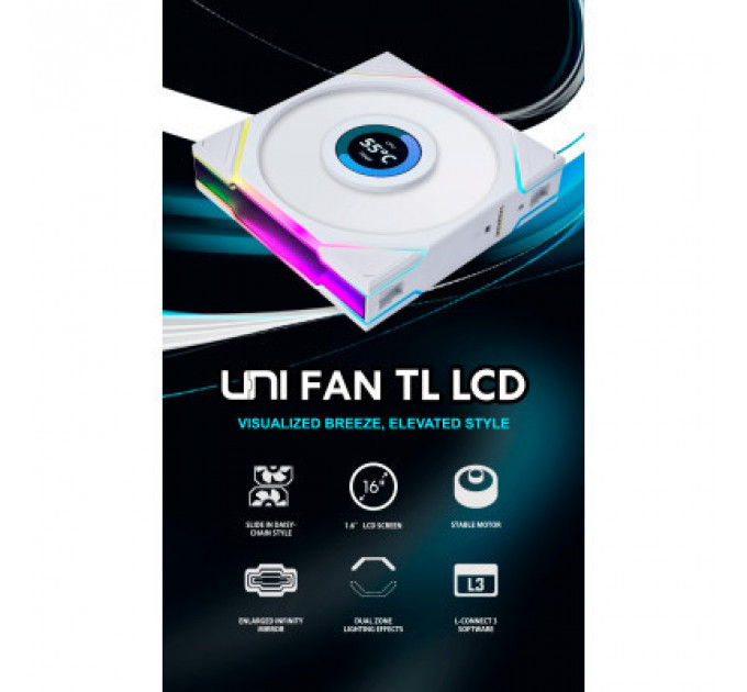 Кулер до корпусу Lian Li Reverse TL LCD 120-1, White Cooler (G99.12RTLLCD1W.00)