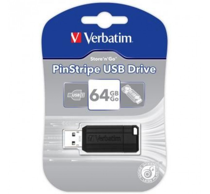 USB флеш накопичувач Verbatim 64GB Store 'n' Go PinStripe Black USB 2.0 (49065)