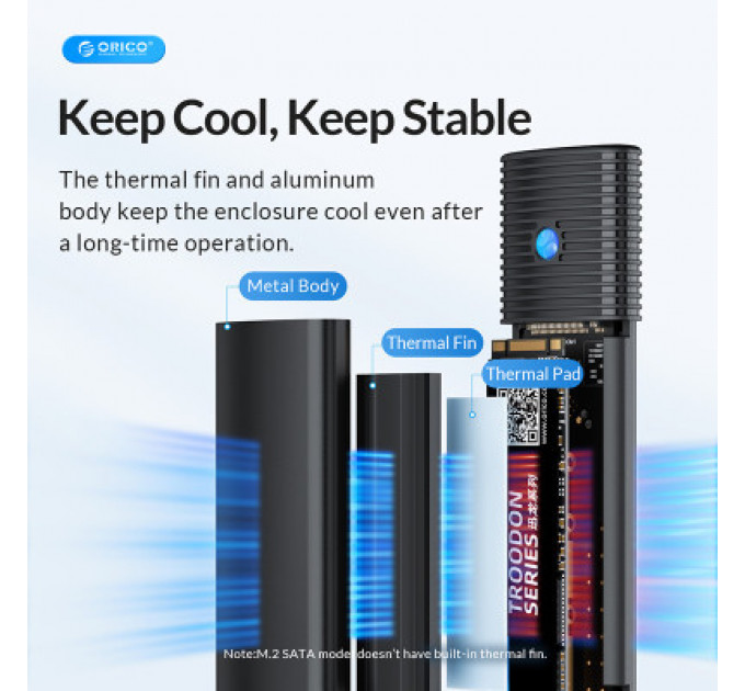 Кишеня зовнішня Orico USB3.2 Gen2 USB-C M.2 NVMe/NGFF(SATA) Dual Protocol SSD (HC380503)