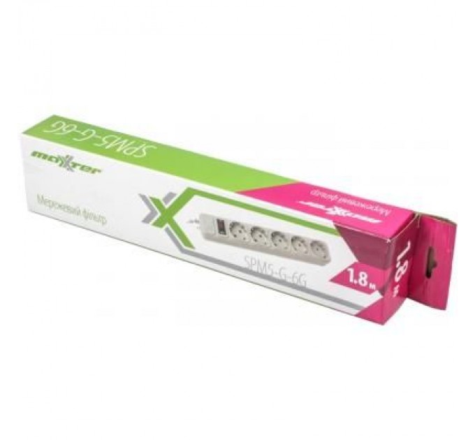Maxxter Мережевий фільтр живлення Maxxter SPM5-G-6G серый 1,8 м кабель, 5 розеток (SPM5-G-6G)