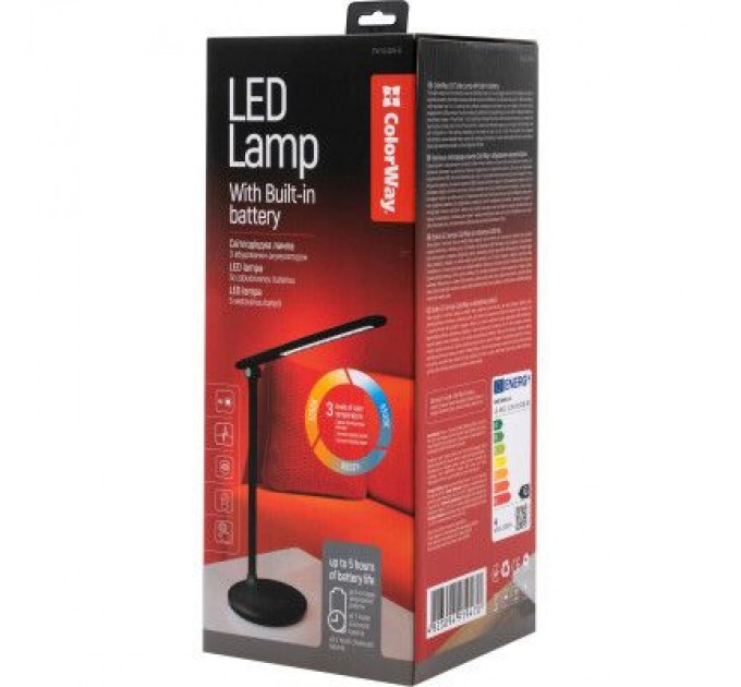 ColorWay Настільна лампа ColorWay 4W with built-in battery 1800 mAh USB in/out 5V*1A, black (CW-DL02B-B)
