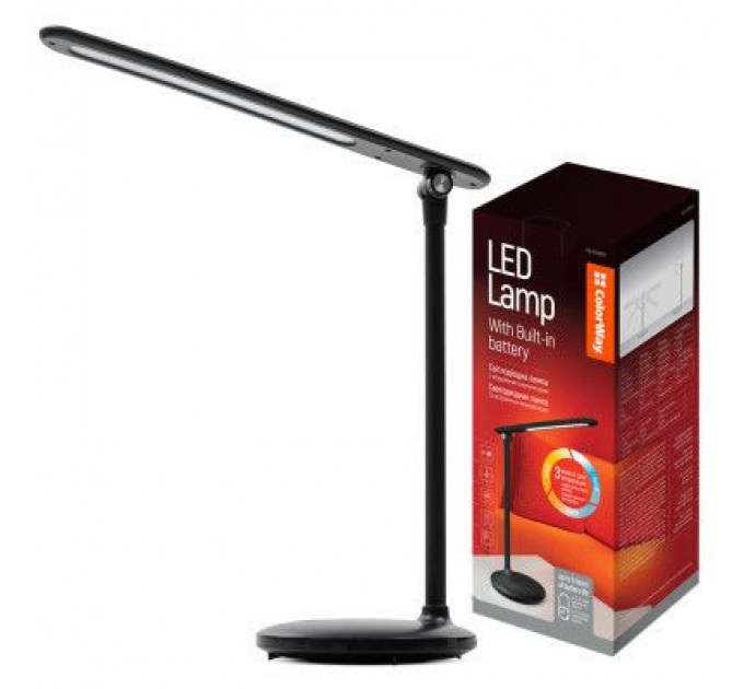 ColorWay Настільна лампа ColorWay 4W with built-in battery 1800 mAh USB in/out 5V*1A, black (CW-DL02B-B)