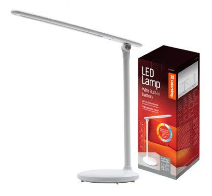 ColorWay Настільна лампа ColorWay 4W with built-in battery 1800 mAh USB in/out 5V*1A, white (CW-DL02B-W)
