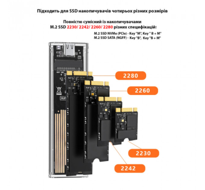 Кишеня зовнішня Dynamode M.2 SSD NVMe/SATA combo ч-з USB3.2 GEN2 Type-C (DM-CAD-SSD09)