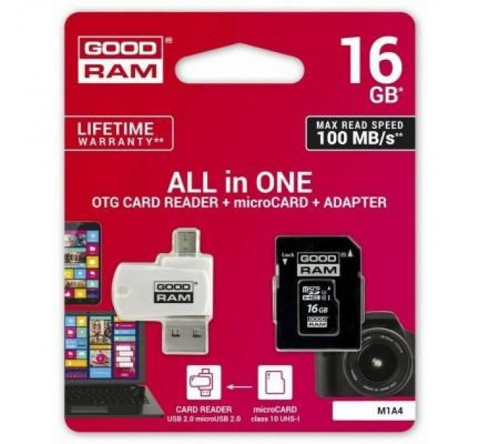 Goodram Карта пам'яті Goodram 16Gb microSDHC class 10 UHS-I (M1A4-0160R12)