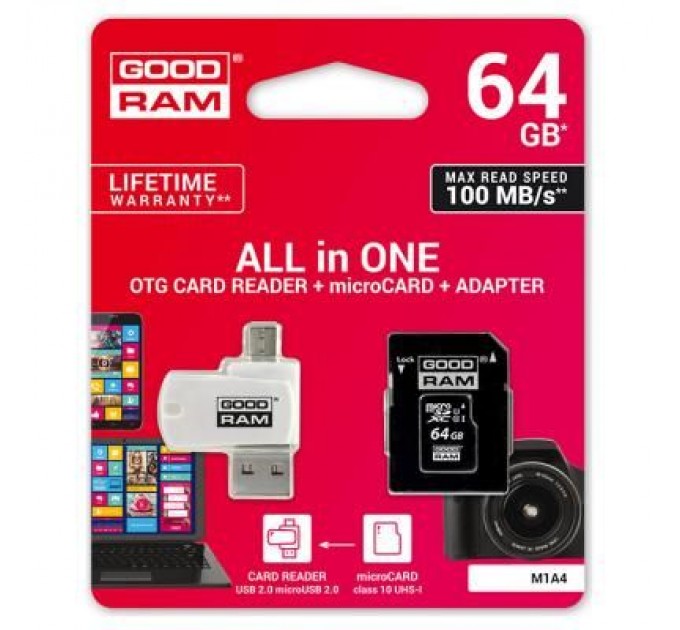 Goodram Карта пам'яті Goodram 64GB microSDXC class 10 UHS-I (M1A4-0640R12)